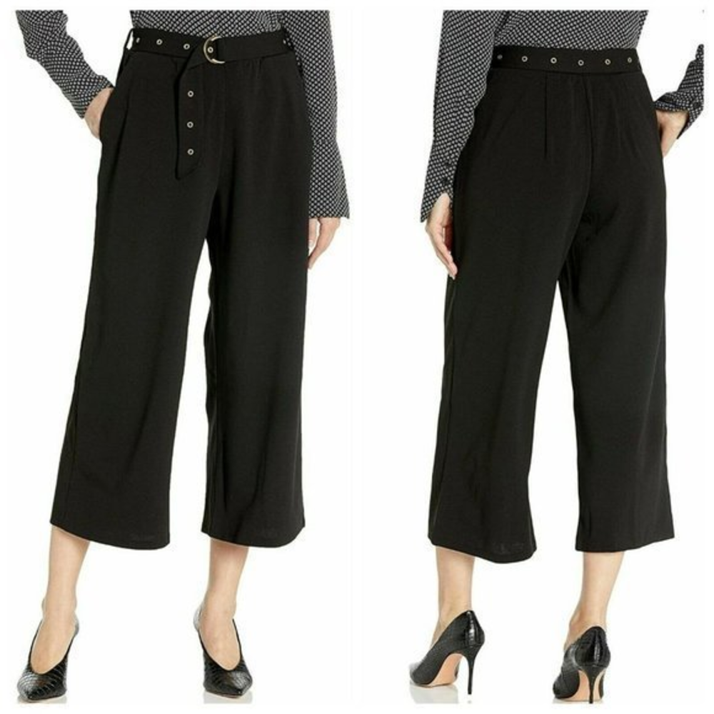 New Anthropologie Small S ECI New York Cropped Wide Leg Stretch Knit Pants Belt